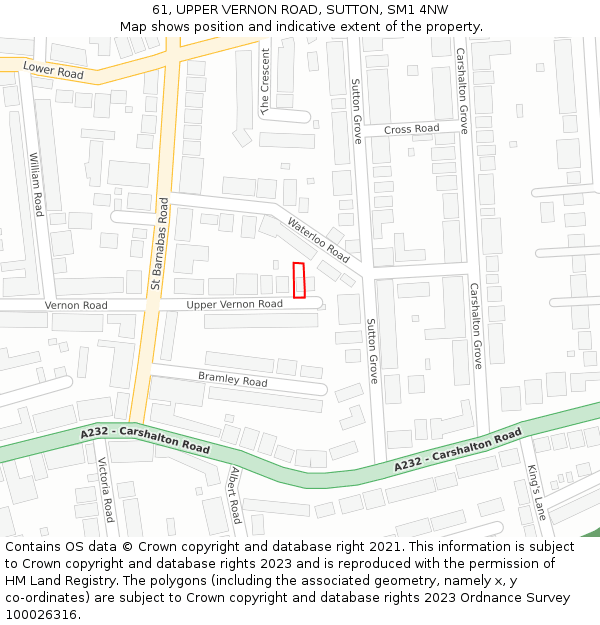 61, UPPER VERNON ROAD, SUTTON, SM1 4NW: Location map and indicative extent of plot