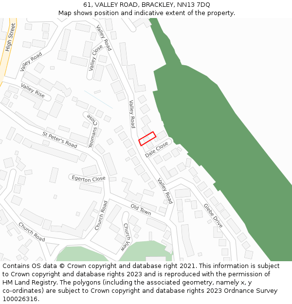 61, VALLEY ROAD, BRACKLEY, NN13 7DQ: Location map and indicative extent of plot