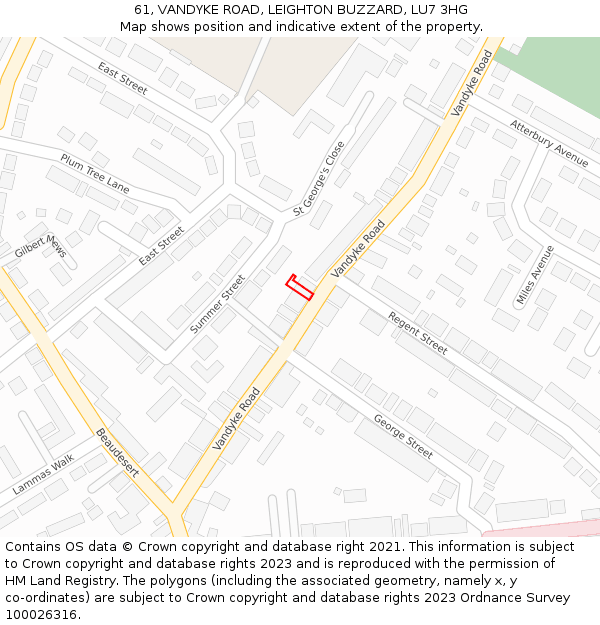 61, VANDYKE ROAD, LEIGHTON BUZZARD, LU7 3HG: Location map and indicative extent of plot