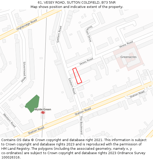 61, VESEY ROAD, SUTTON COLDFIELD, B73 5NR: Location map and indicative extent of plot