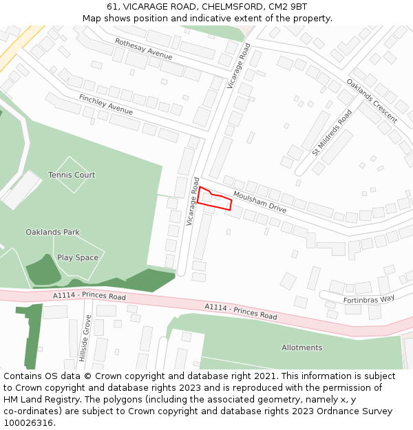 61, VICARAGE ROAD, CHELMSFORD, CM2 9BT: Location map and indicative extent of plot