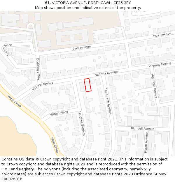 61, VICTORIA AVENUE, PORTHCAWL, CF36 3EY: Location map and indicative extent of plot