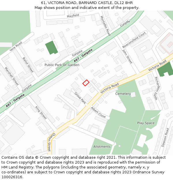 61, VICTORIA ROAD, BARNARD CASTLE, DL12 8HR: Location map and indicative extent of plot