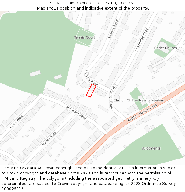 61, VICTORIA ROAD, COLCHESTER, CO3 3NU: Location map and indicative extent of plot