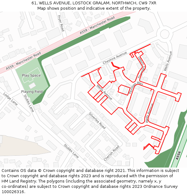 61, WELLS AVENUE, LOSTOCK GRALAM, NORTHWICH, CW9 7XR: Location map and indicative extent of plot