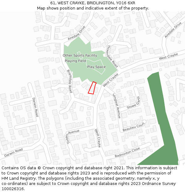 61, WEST CRAYKE, BRIDLINGTON, YO16 6XR: Location map and indicative extent of plot