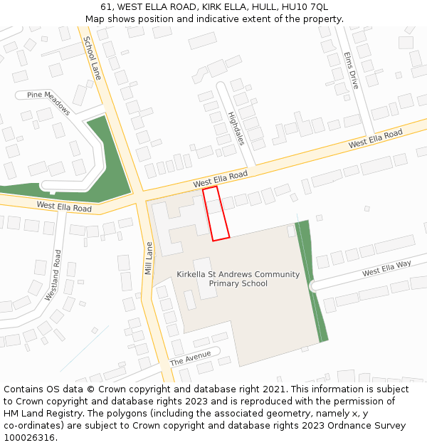 61, WEST ELLA ROAD, KIRK ELLA, HULL, HU10 7QL: Location map and indicative extent of plot