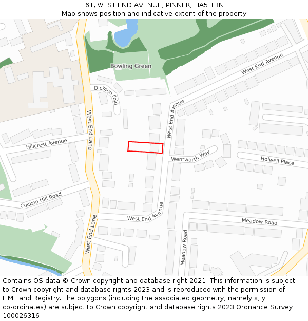 61, WEST END AVENUE, PINNER, HA5 1BN: Location map and indicative extent of plot