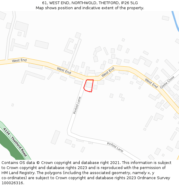 61, WEST END, NORTHWOLD, THETFORD, IP26 5LG: Location map and indicative extent of plot