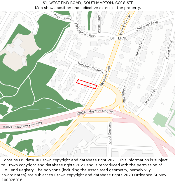 61, WEST END ROAD, SOUTHAMPTON, SO18 6TE: Location map and indicative extent of plot