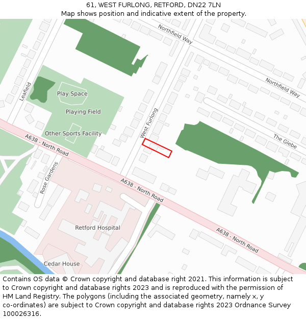 61, WEST FURLONG, RETFORD, DN22 7LN: Location map and indicative extent of plot