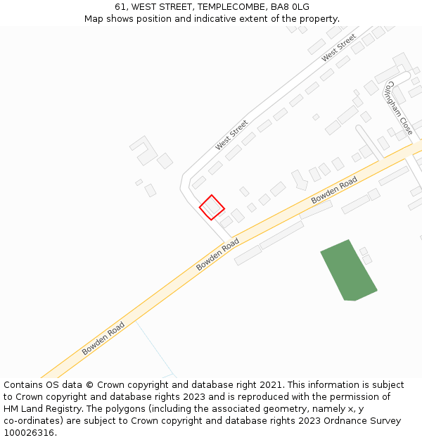 61, WEST STREET, TEMPLECOMBE, BA8 0LG: Location map and indicative extent of plot