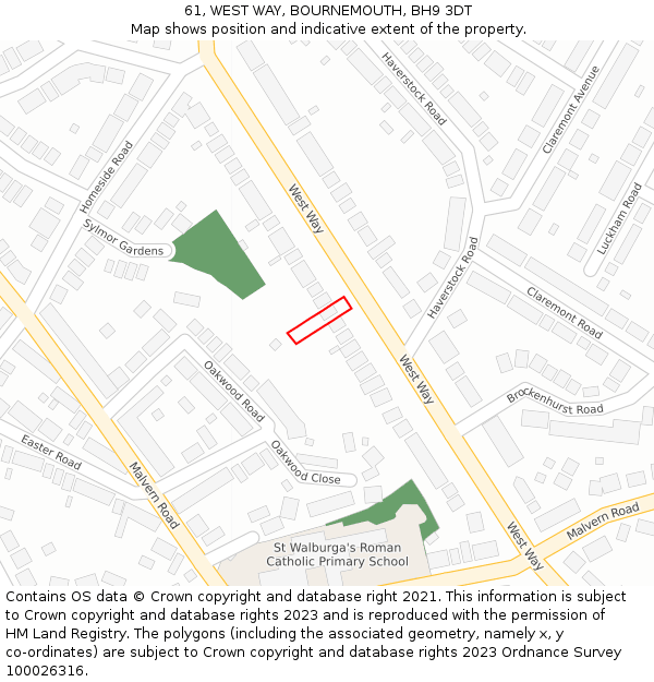 61, WEST WAY, BOURNEMOUTH, BH9 3DT: Location map and indicative extent of plot
