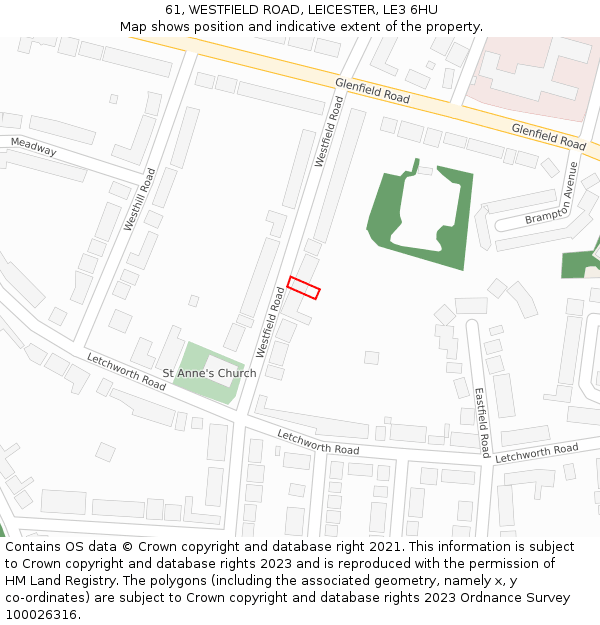 61, WESTFIELD ROAD, LEICESTER, LE3 6HU: Location map and indicative extent of plot