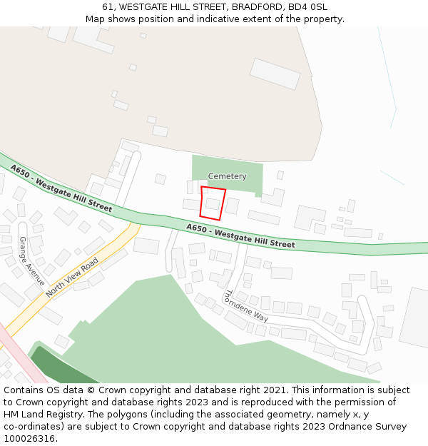 61, WESTGATE HILL STREET, BRADFORD, BD4 0SL: Location map and indicative extent of plot