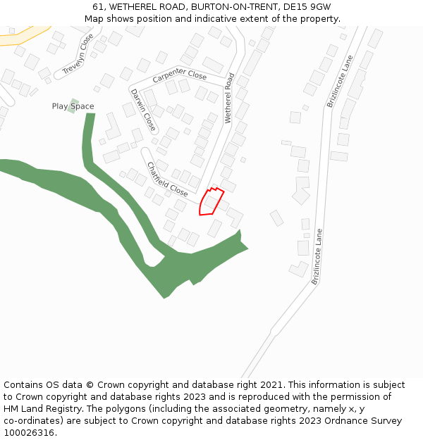 61, WETHEREL ROAD, BURTON-ON-TRENT, DE15 9GW: Location map and indicative extent of plot