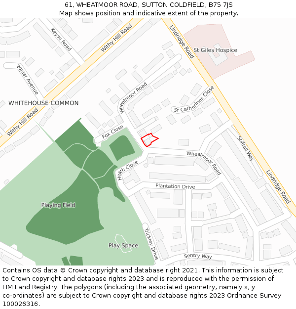61, WHEATMOOR ROAD, SUTTON COLDFIELD, B75 7JS: Location map and indicative extent of plot