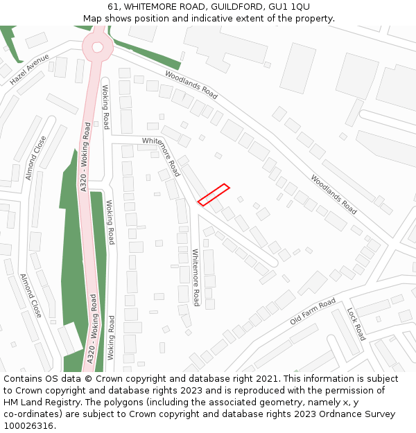 61, WHITEMORE ROAD, GUILDFORD, GU1 1QU: Location map and indicative extent of plot