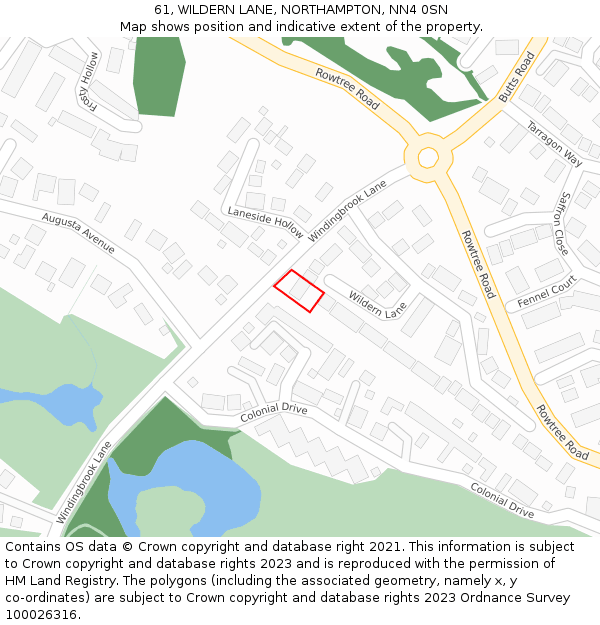 61, WILDERN LANE, NORTHAMPTON, NN4 0SN: Location map and indicative extent of plot