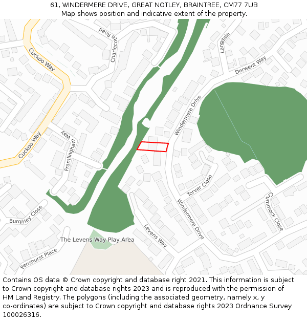 61, WINDERMERE DRIVE, GREAT NOTLEY, BRAINTREE, CM77 7UB: Location map and indicative extent of plot