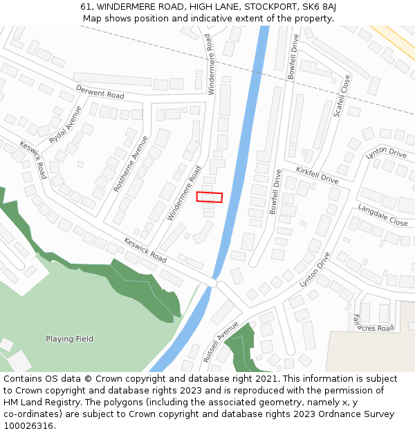 61, WINDERMERE ROAD, HIGH LANE, STOCKPORT, SK6 8AJ: Location map and indicative extent of plot