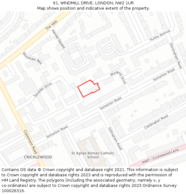 61, WINDMILL DRIVE, LONDON, NW2 1UR: Location map and indicative extent of plot
