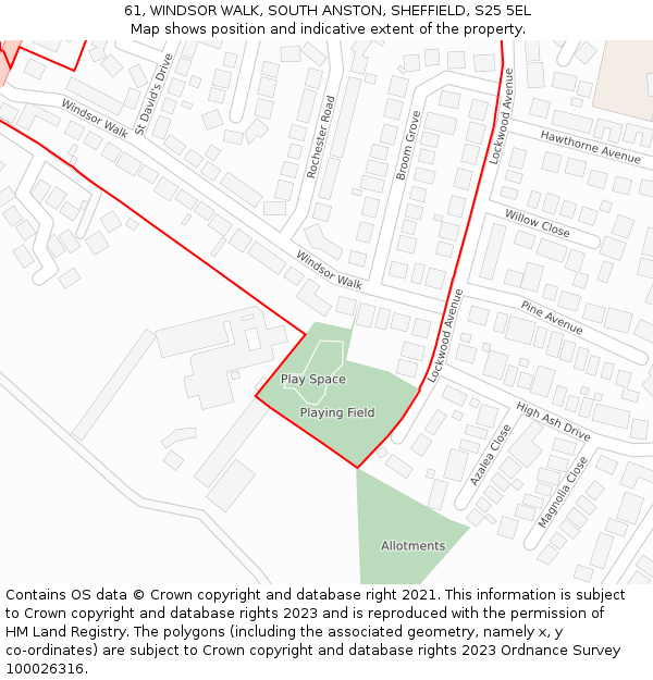 61, WINDSOR WALK, SOUTH ANSTON, SHEFFIELD, S25 5EL: Location map and indicative extent of plot