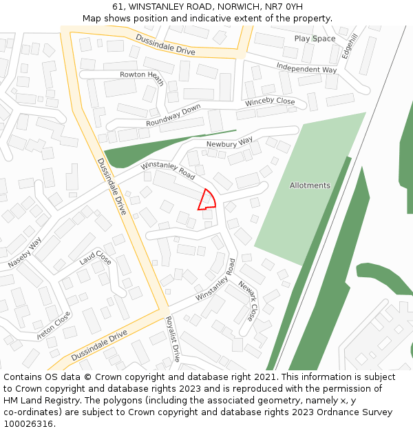 61, WINSTANLEY ROAD, NORWICH, NR7 0YH: Location map and indicative extent of plot