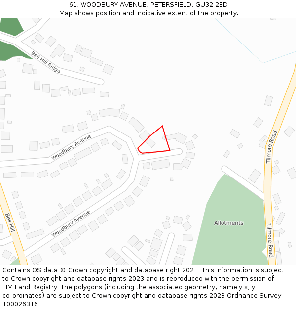 61, WOODBURY AVENUE, PETERSFIELD, GU32 2ED: Location map and indicative extent of plot