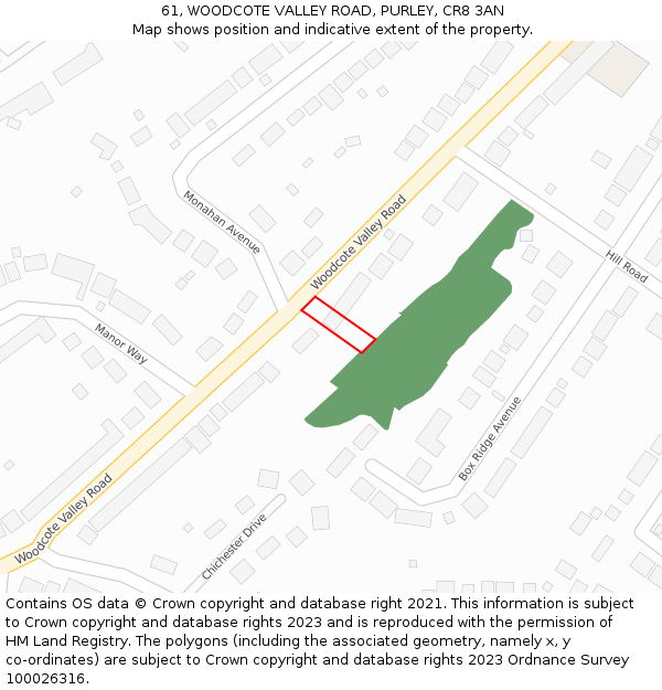 61, WOODCOTE VALLEY ROAD, PURLEY, CR8 3AN: Location map and indicative extent of plot