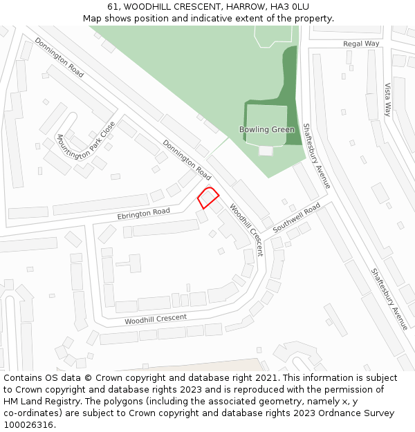 61, WOODHILL CRESCENT, HARROW, HA3 0LU: Location map and indicative extent of plot