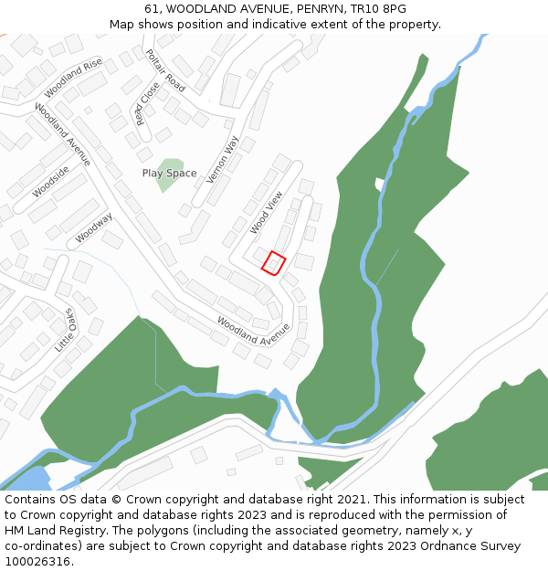 61, WOODLAND AVENUE, PENRYN, TR10 8PG: Location map and indicative extent of plot