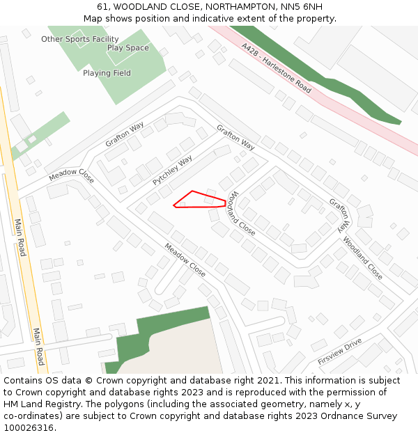 61, WOODLAND CLOSE, NORTHAMPTON, NN5 6NH: Location map and indicative extent of plot