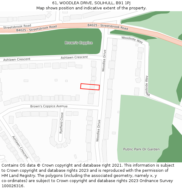 61, WOODLEA DRIVE, SOLIHULL, B91 1PJ: Location map and indicative extent of plot