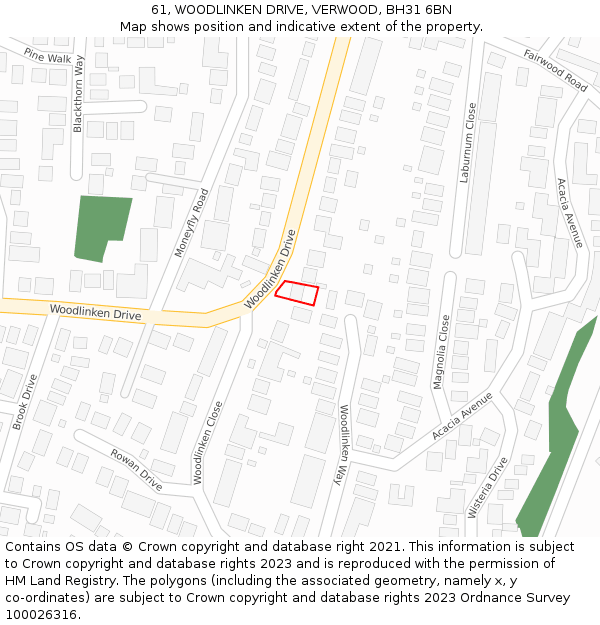 61, WOODLINKEN DRIVE, VERWOOD, BH31 6BN: Location map and indicative extent of plot