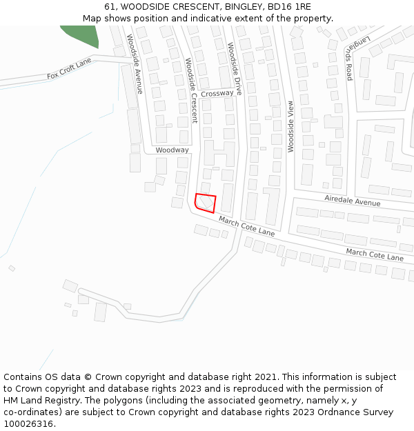 61, WOODSIDE CRESCENT, BINGLEY, BD16 1RE: Location map and indicative extent of plot