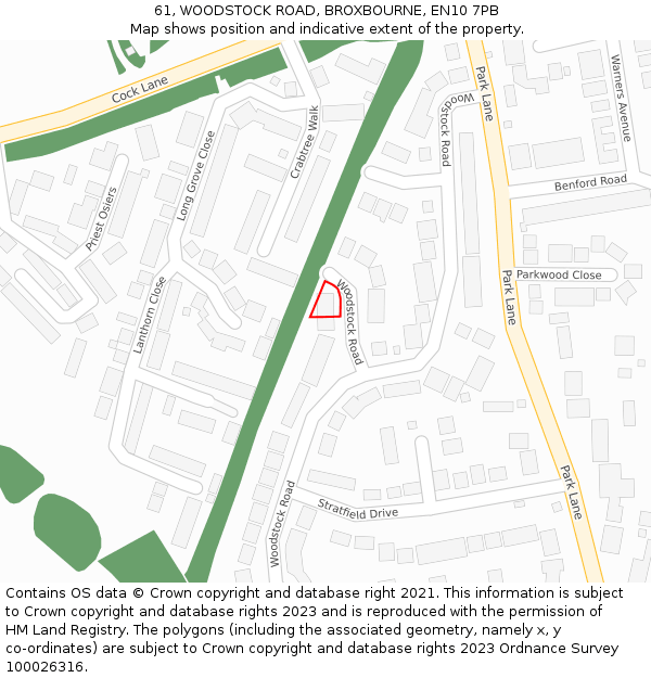 61, WOODSTOCK ROAD, BROXBOURNE, EN10 7PB: Location map and indicative extent of plot