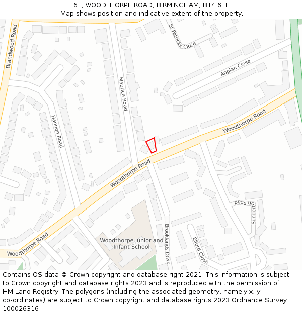 61, WOODTHORPE ROAD, BIRMINGHAM, B14 6EE: Location map and indicative extent of plot