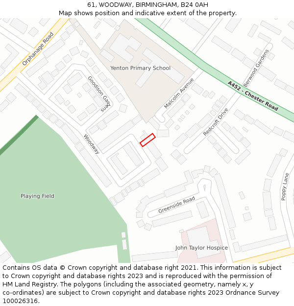 61, WOODWAY, BIRMINGHAM, B24 0AH: Location map and indicative extent of plot