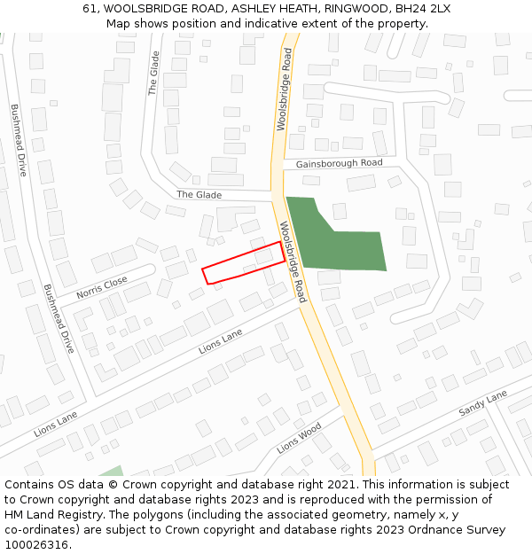 61, WOOLSBRIDGE ROAD, ASHLEY HEATH, RINGWOOD, BH24 2LX: Location map and indicative extent of plot
