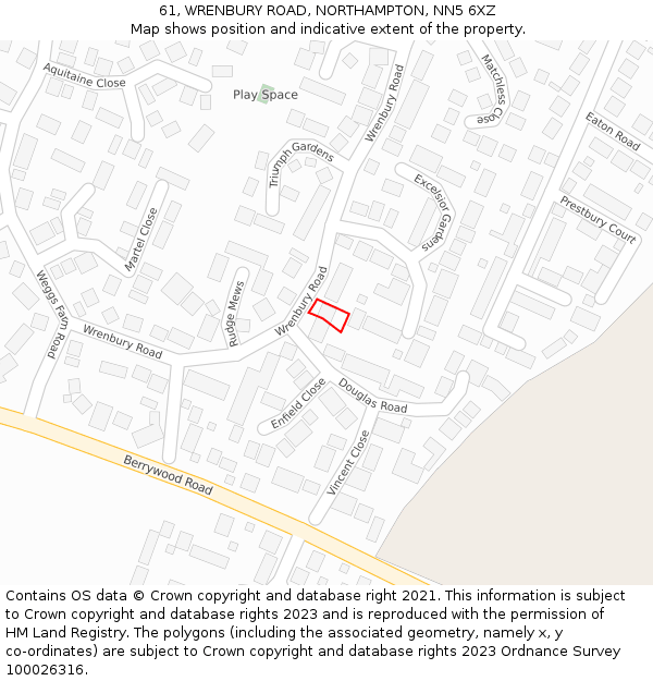 61, WRENBURY ROAD, NORTHAMPTON, NN5 6XZ: Location map and indicative extent of plot