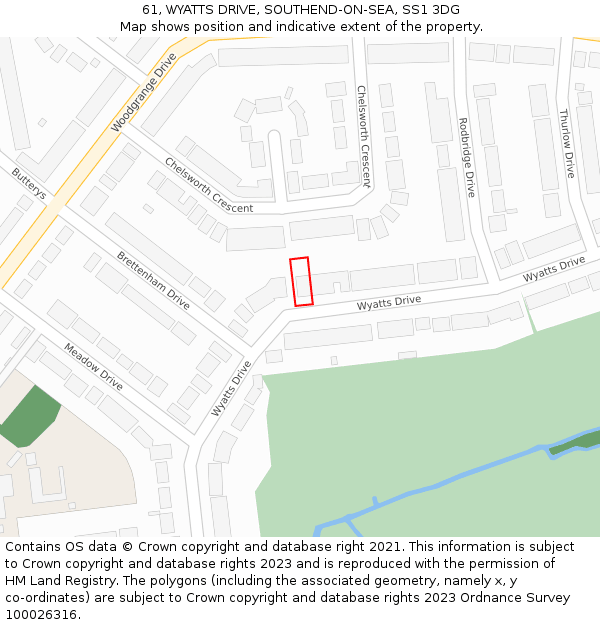 61, WYATTS DRIVE, SOUTHEND-ON-SEA, SS1 3DG: Location map and indicative extent of plot