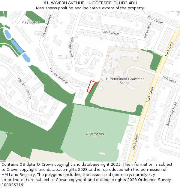 61, WYVERN AVENUE, HUDDERSFIELD, HD3 4BH: Location map and indicative extent of plot