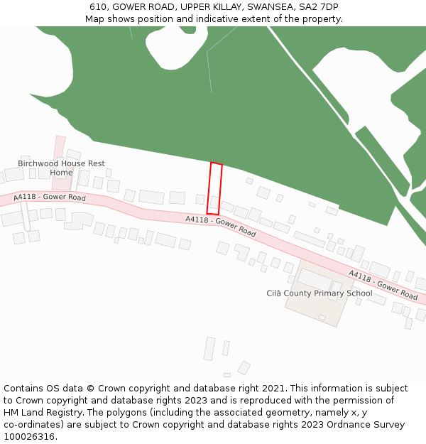 610, GOWER ROAD, UPPER KILLAY, SWANSEA, SA2 7DP: Location map and indicative extent of plot