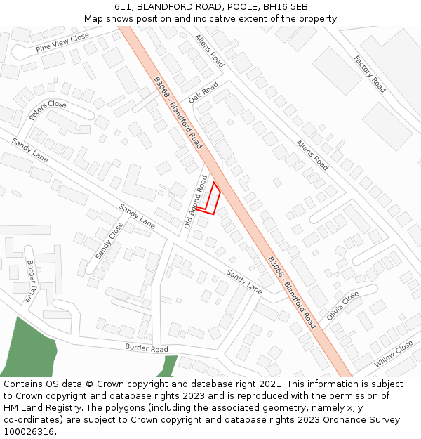 611, BLANDFORD ROAD, POOLE, BH16 5EB: Location map and indicative extent of plot