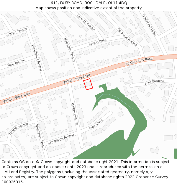 611, BURY ROAD, ROCHDALE, OL11 4DQ: Location map and indicative extent of plot