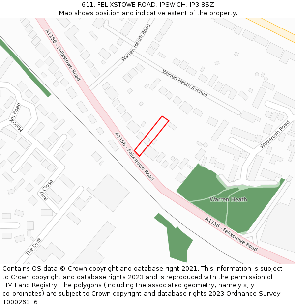 611, FELIXSTOWE ROAD, IPSWICH, IP3 8SZ: Location map and indicative extent of plot