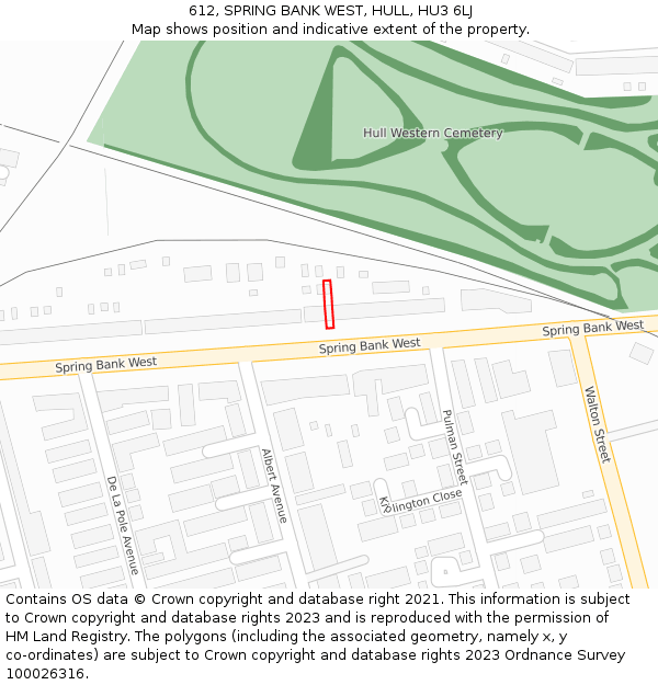 612, SPRING BANK WEST, HULL, HU3 6LJ: Location map and indicative extent of plot