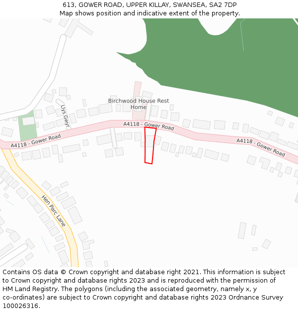 613, GOWER ROAD, UPPER KILLAY, SWANSEA, SA2 7DP: Location map and indicative extent of plot