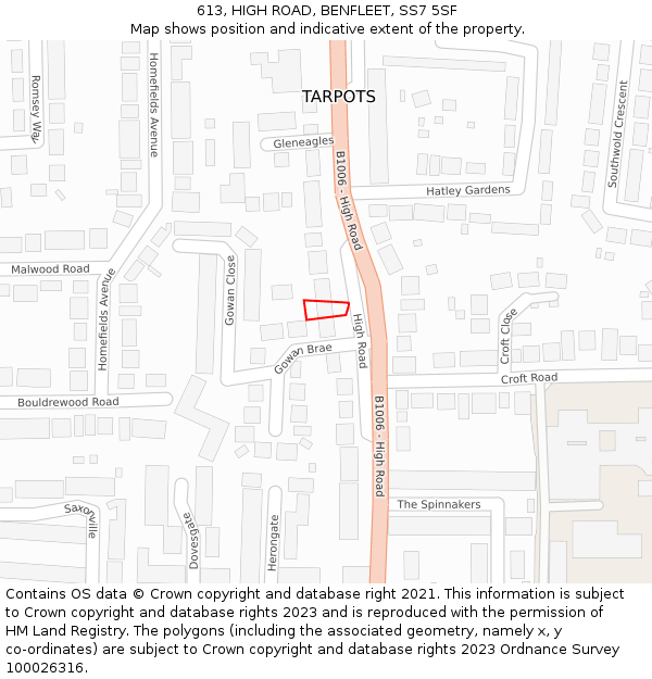 613, HIGH ROAD, BENFLEET, SS7 5SF: Location map and indicative extent of plot